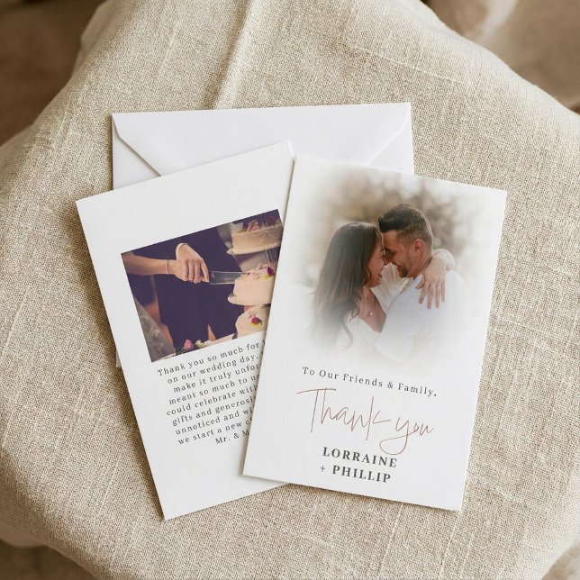 Romanic script photo gradient effect wedding thank you card (Romanic script photo gradient effect wedding thank you card.)