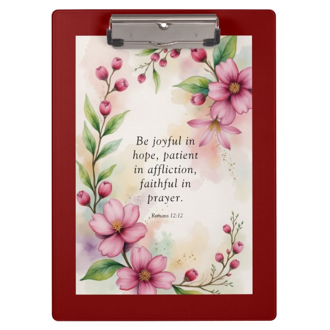 Romans 12:12 Custom Bible Verse Clipboard (Front)