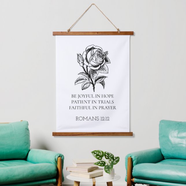 Romans 12:12 Wooden Hanging Sign, Bible Verse Wall Hanging Tapestry (Living Room)