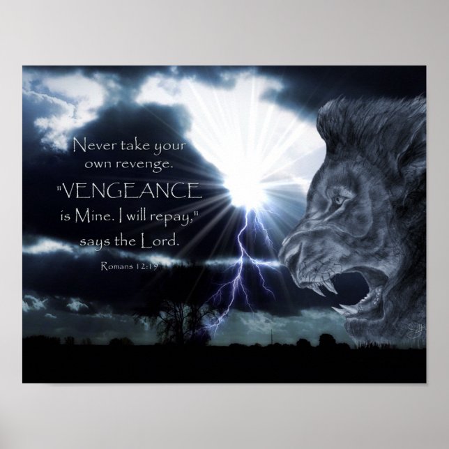 Romans 12:19 VENGEANCE | Lion and Lightning Poster (Front)