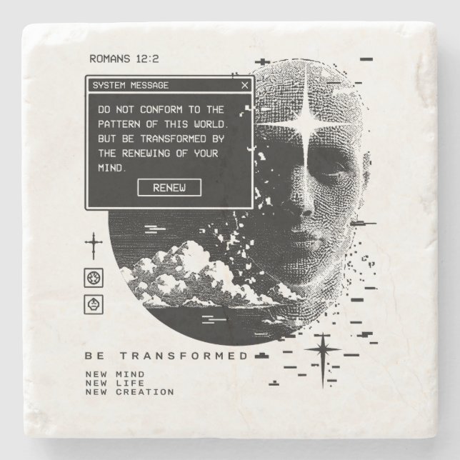 Romans 12:2 Renew Your Mind System Message Alert Stone Coaster (Front)