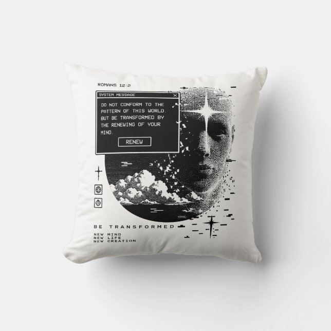 Romans 12:2 Renew Your Mind System Message Alert Throw Pillow (Front)
