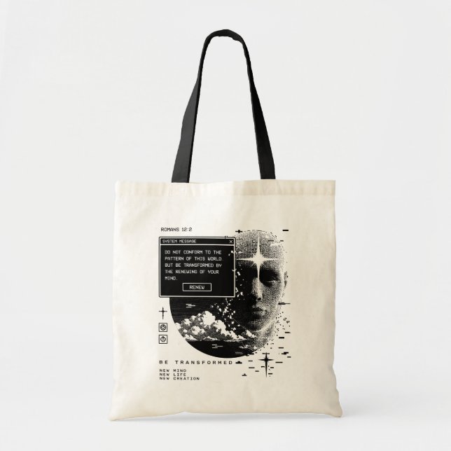 Romans 12:2 Renew Your Mind System Message Alert Tote Bag (Front)