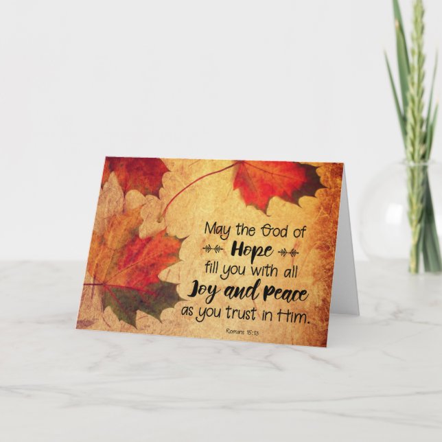 Romans 15:13 God of Hope Autumn Leaves Card (Front)
