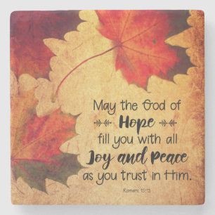 Romans 15:13 God of Hope Autumn Leaves Stone Coaster