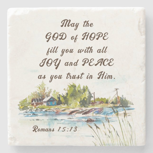 Romans 15:13 God of Hope Christian Bible Verse Stone Coaster (Front)