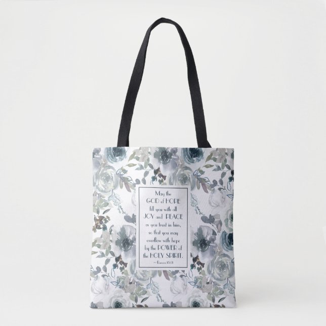 Romans 15:13 God of Hope, Floral Tote Bag (Front)