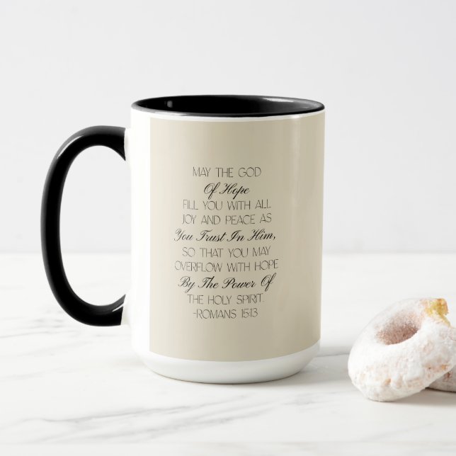 Romans 15:13 Hope Bible Verse Mug  (With Donut)
