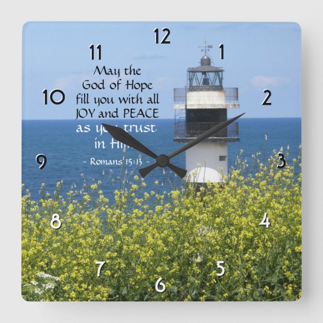 Romans 15:13 May the God of Hope, Lighthouse Square Wall Clock (Front)