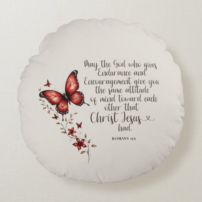 Romans 15:5 Bible Verse Image Round Pillow (Front)