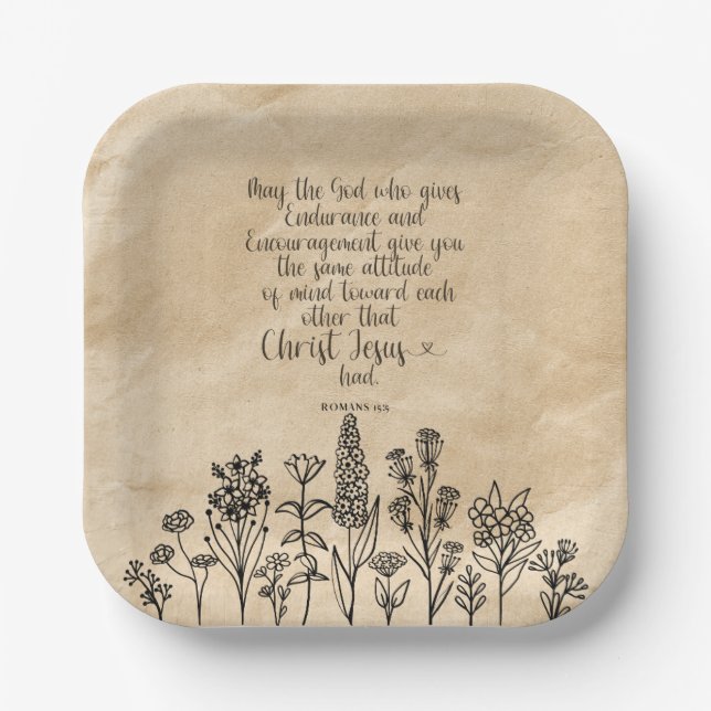 Romans 15:5 Bible Verse Paper Napkins Plate (Front)