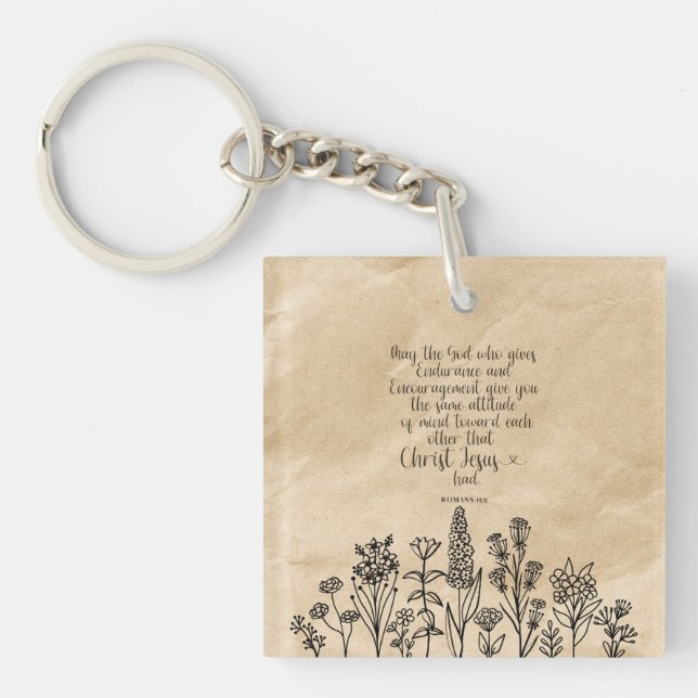 Romans 15:5 Christian Bible Verse Image  Keychain (Front)