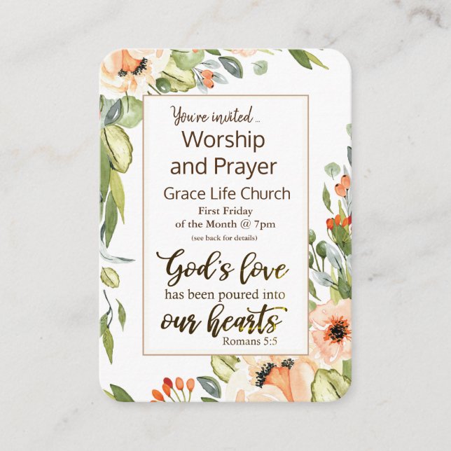 Romans 5:5 God’s Love Church Event Flyer Floral Business Card (Front)