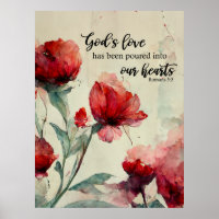 Romans 5:5 God's Love Bible Verse Red Floral