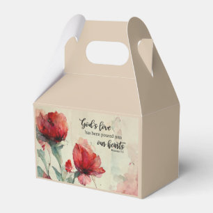 Romans 5:5 God's Love Bible Verse Red Pink Flowers Favor Box