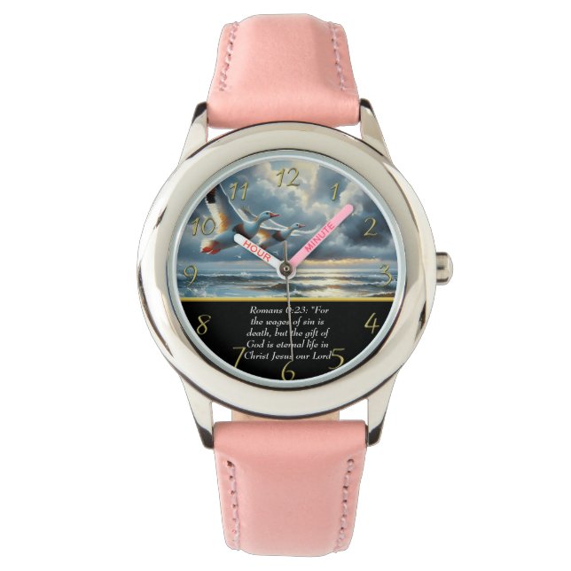   Romans 6:23 Christian Faith cross with ducks   Watch (Front)