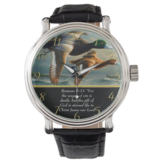   Romans 6:23 Christian Faith cross with ducks   Watch (Front)