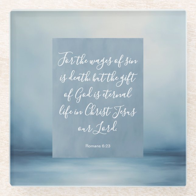 Romans 6:23 Customizable Bible Verse  Glass Coaster (Front)