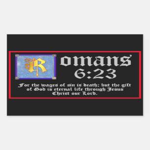 Romans 6:23 Gold Illuminated Letter Bible Verse Sticker