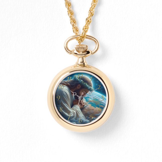 Romans 6:23 hand holding cross  gold watch (Front)