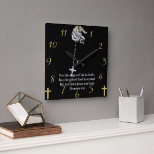 Romans 6:23 hand holding cross  square wall clock