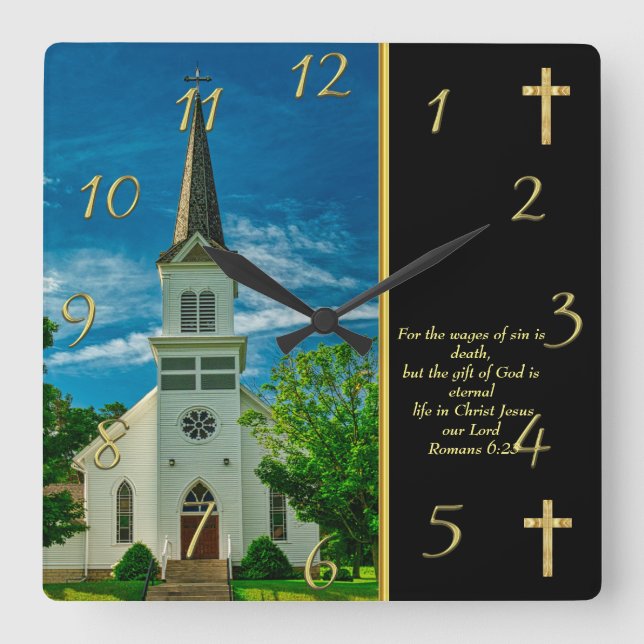 Romans 6:23  White Church   Square Wall Clock (Front)