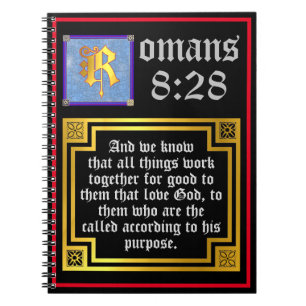Romans 828 Gold Illuminated Letter KJV Bible Verse Notebook