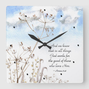 Romans 8:28 All things God works for the good Square Wall Clock