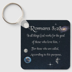 Romans 8:28 Christian Bible verse Keychain