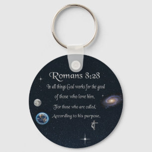 Romans 8:28 Christian Bible verse Keychain