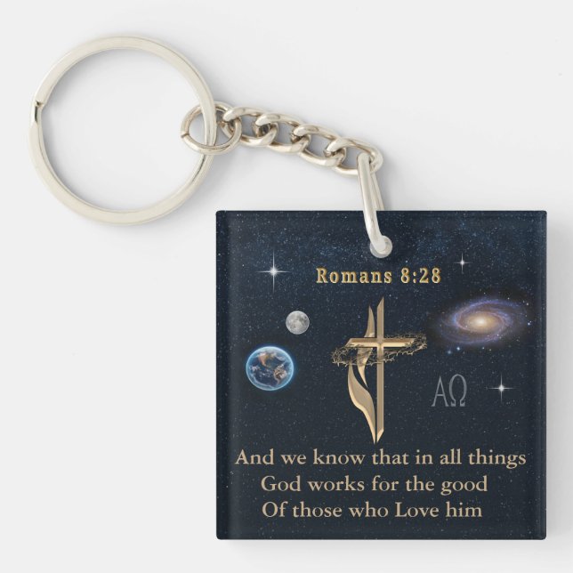 Romans 8:28 Christian  Keychain (Front)