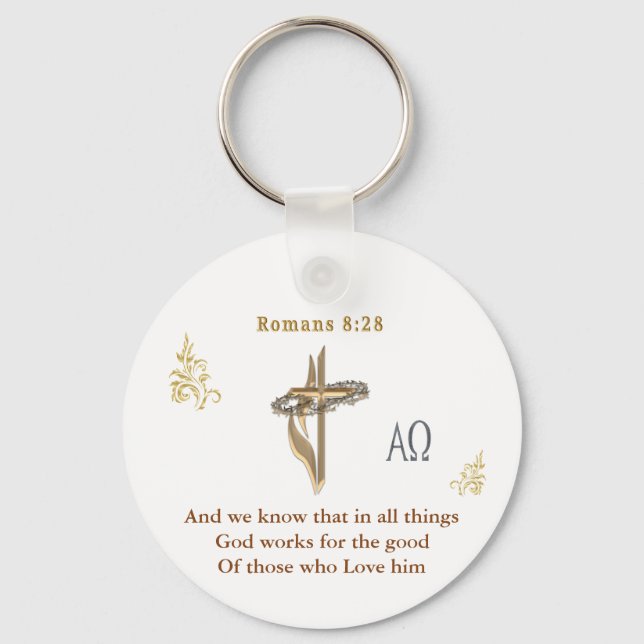 Romans 8:28 Christian  Keychain (Front)