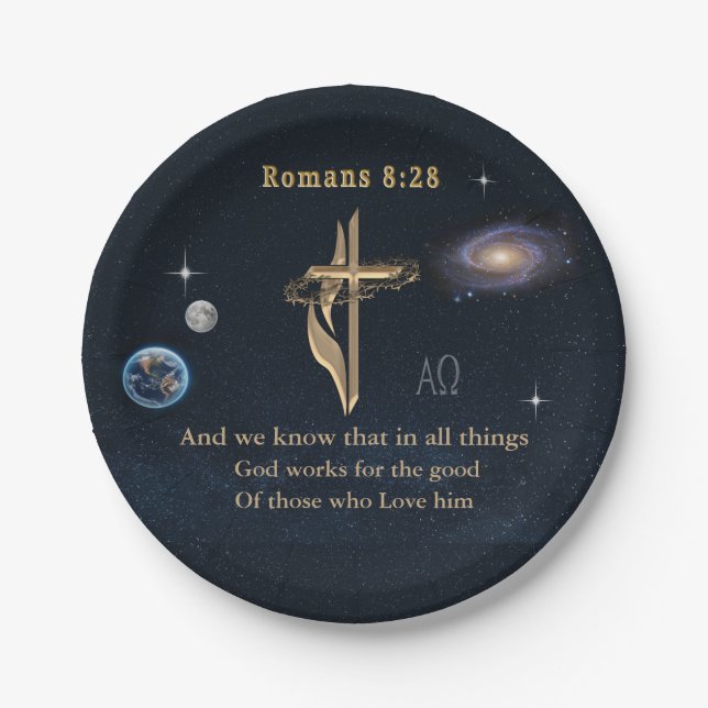 Romans 8:28 Christian  Paper Plate (Front)
