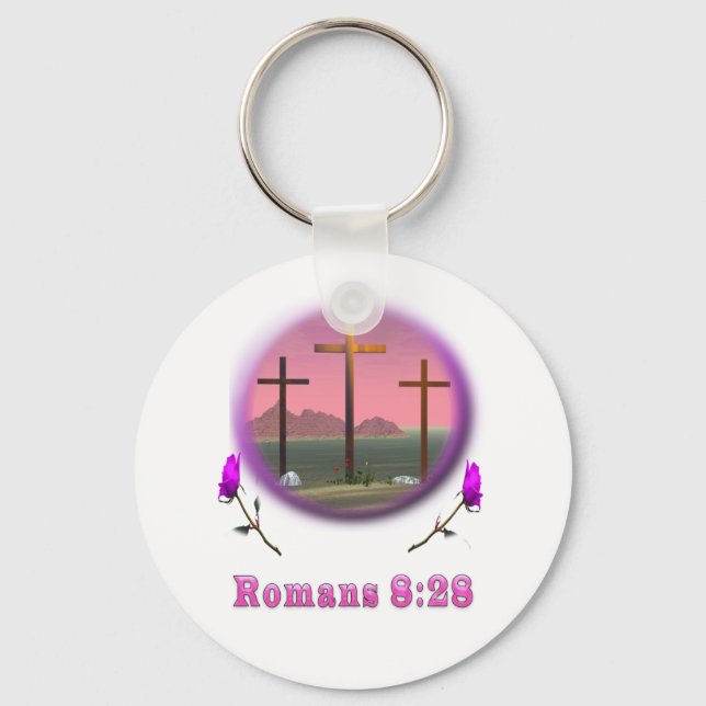 Romans 8:28 designs keychain (Front)