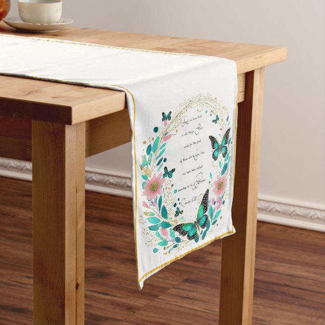 Romans 8:28 Flowers and butterflies  Medium Table Runner (In Situ)
