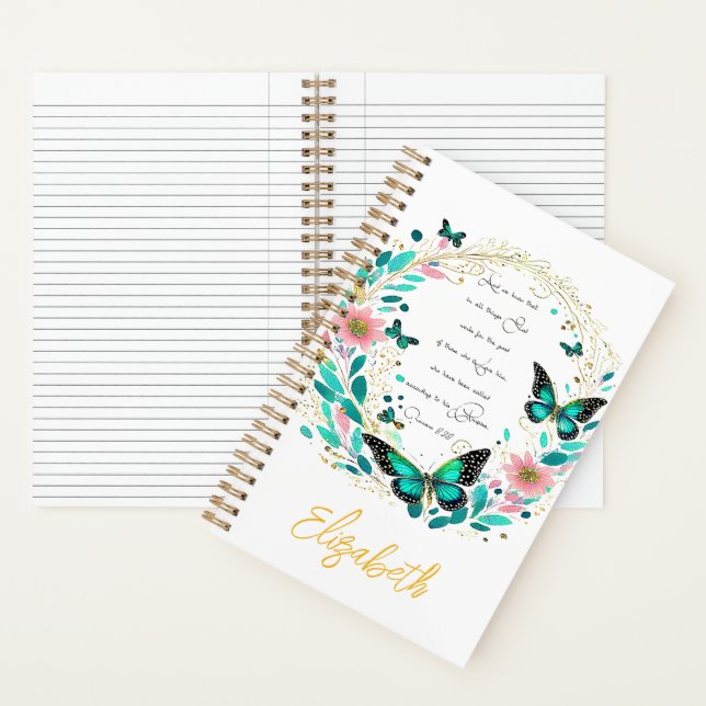 Romans 8:28 Flowers and butterflies  Notebook (Inside)