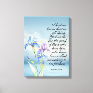 Romans 8:28 Iris Watercolor  Canvas Print