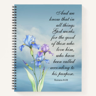 Romans 8:28 Iris Watercolor Notebook