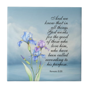 Romans 8:28 Iris Watercolor  Tile