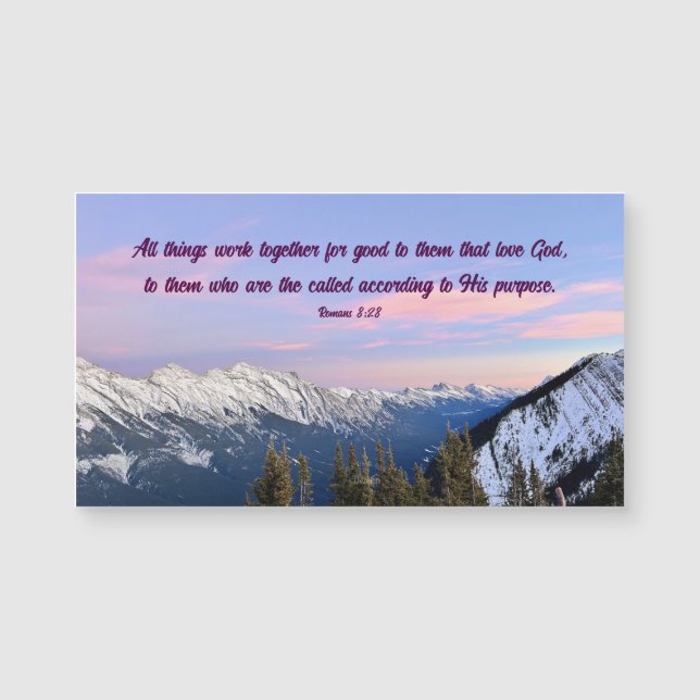 Romans 8:28 Mountain Sunset Photography Magnet (Front)