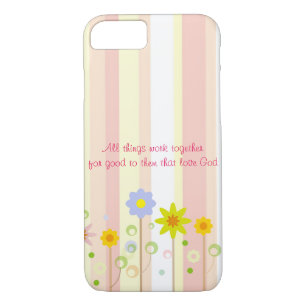Romans 8:28 Pink Stripe and Flower Christian Quote Case-Mate iPhone Case