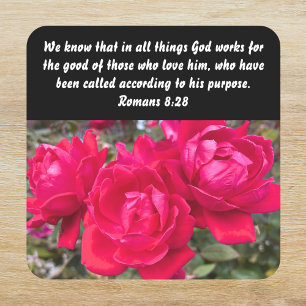 Romans 8:28 Red Rose Encouraging Christian Square Sticker