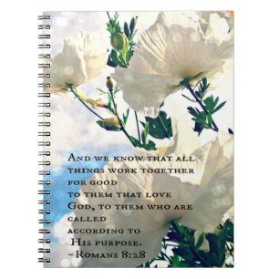 Romans 8:28 White Flower Notebook