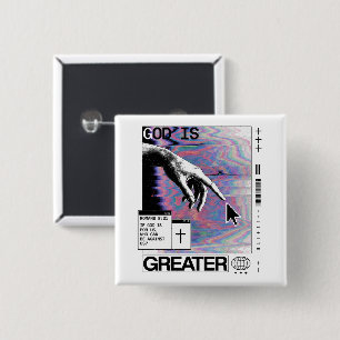 Romans 8:31 Cyberpunk Hand Of God Glitch Art 2 Inch Square Button