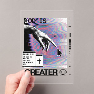 Romans 8:31 Cyberpunk Hand Of God Glitch Art Acrylic Invitations