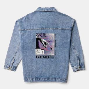 Romans 8:31 Cyberpunk Hand Of God Glitch Art Denim Jacket