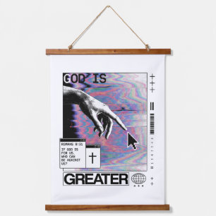 Romans 8:31 Cyberpunk Hand Of God Glitch Art Hanging Tapestry