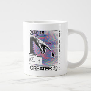 Romans 8:31 Cyberpunk Hand Of God Glitch Art Large Coffee Mug