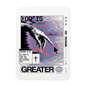 Romans 8:31 Cyberpunk Hand Of God Glitch Art Magnet