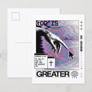 Romans 8:31 Cyberpunk Hand Of God Glitch Art Postcard